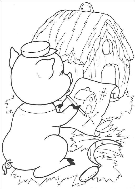 Fisă de colorat cu Cei trei purcelusi de colorat p07