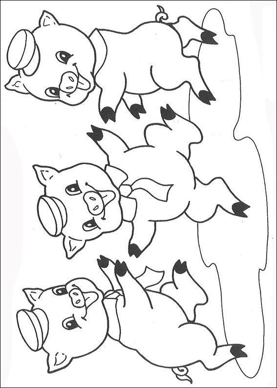 Fisă de colorat cu Cei trei purcelusi de colorat p08