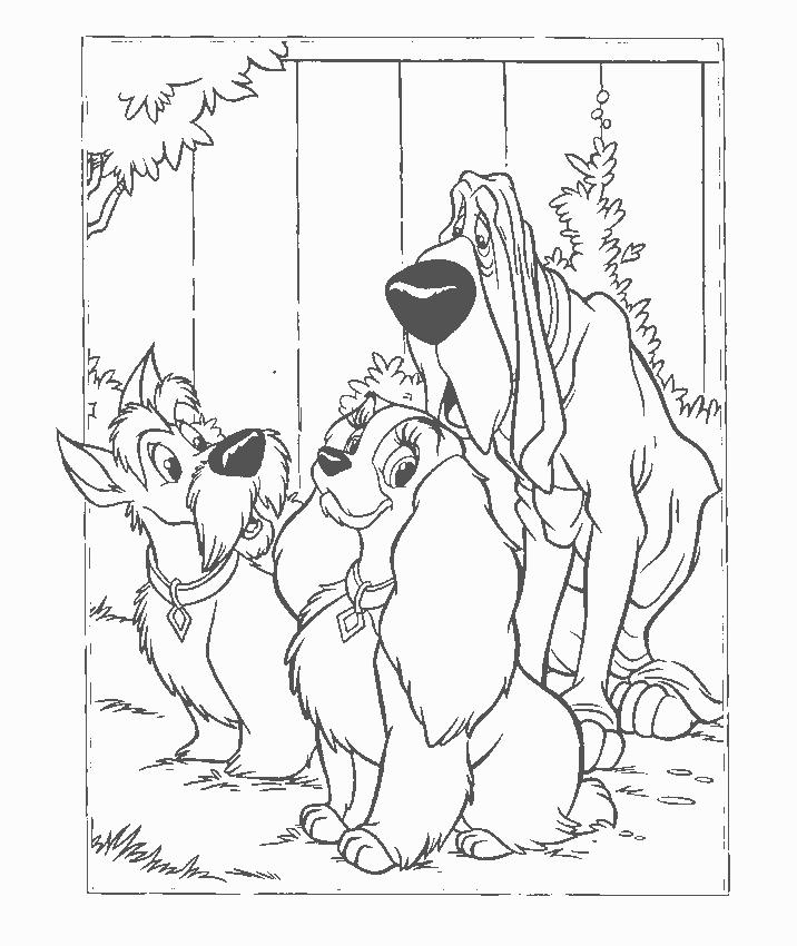 Fisă de colorat cu Doamna si vagabondul de colorat p01