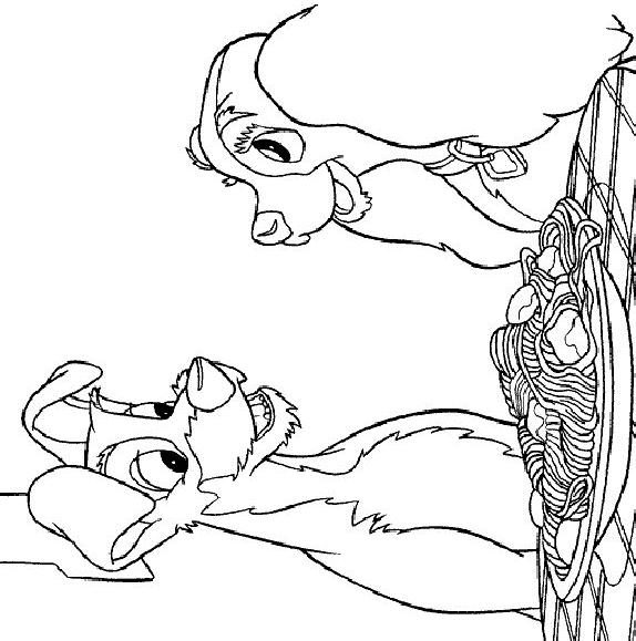 Fisă de colorat cu Doamna si vagabondul de colorat p11