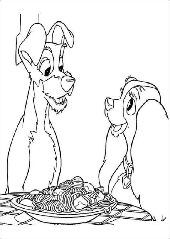 Fisă de colorat cu Doamna si vagabondul de colorat p28