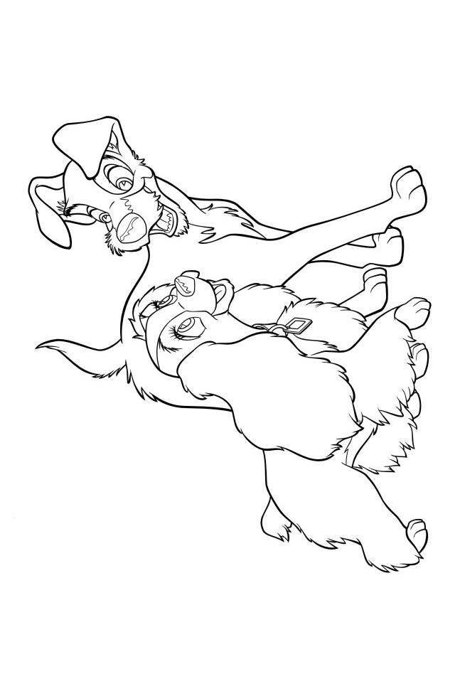 Fisă de colorat cu Doamna si vagabondul de colorat p49