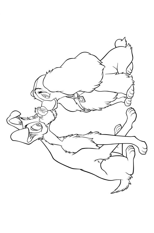 Fisă de colorat cu Doamna si vagabondul de colorat p50