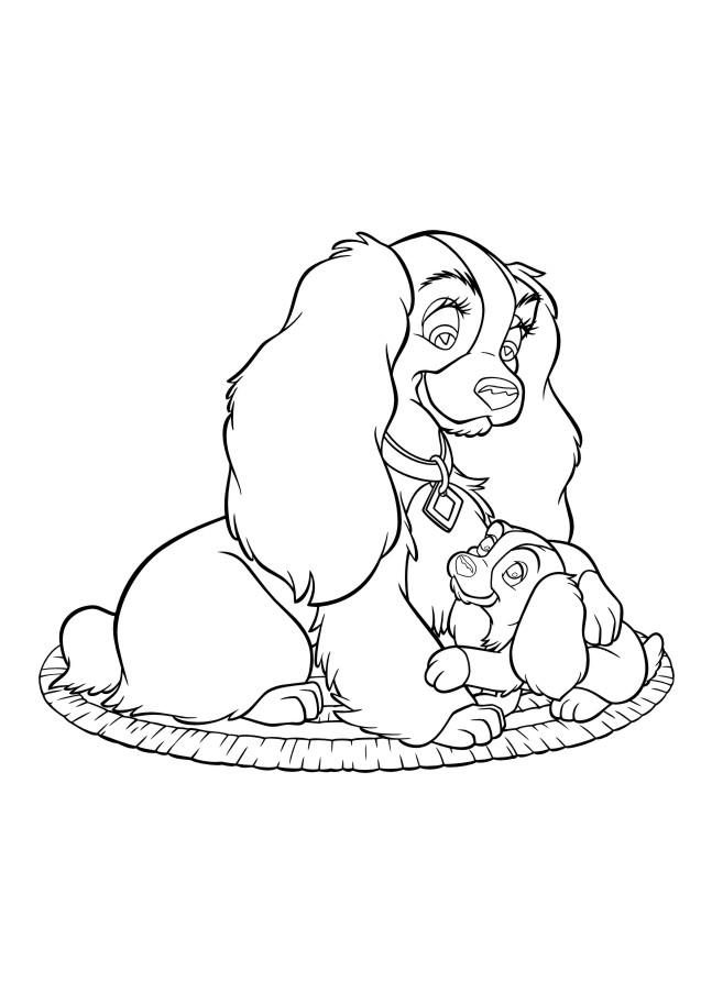 Fisă de colorat cu Doamna si vagabondul de colorat p64