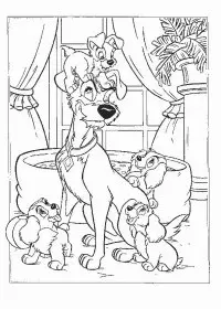 Fisă de colorat cu Doamna si vagabondul de colorat p02