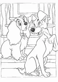 Fisă de colorat cu Doamna si vagabondul de colorat p04