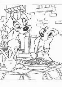 Fisă de colorat cu Doamna si vagabondul de colorat p05