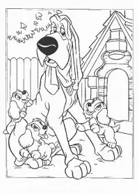 Fisă de colorat cu Doamna si vagabondul de colorat p08