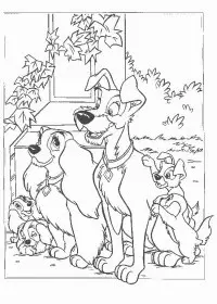 Fisă de colorat cu Doamna si vagabondul de colorat p16