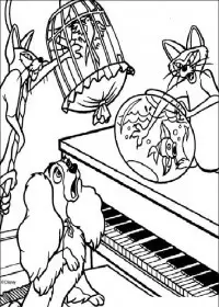 Fisă de colorat cu Doamna si vagabondul de colorat p17