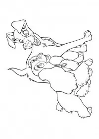 Fisă de colorat cu Doamna si vagabondul de colorat p49