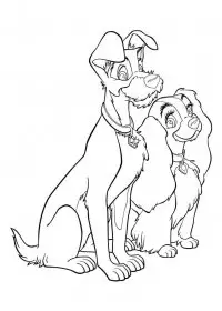 Fisă de colorat cu Doamna si vagabondul de colorat p63